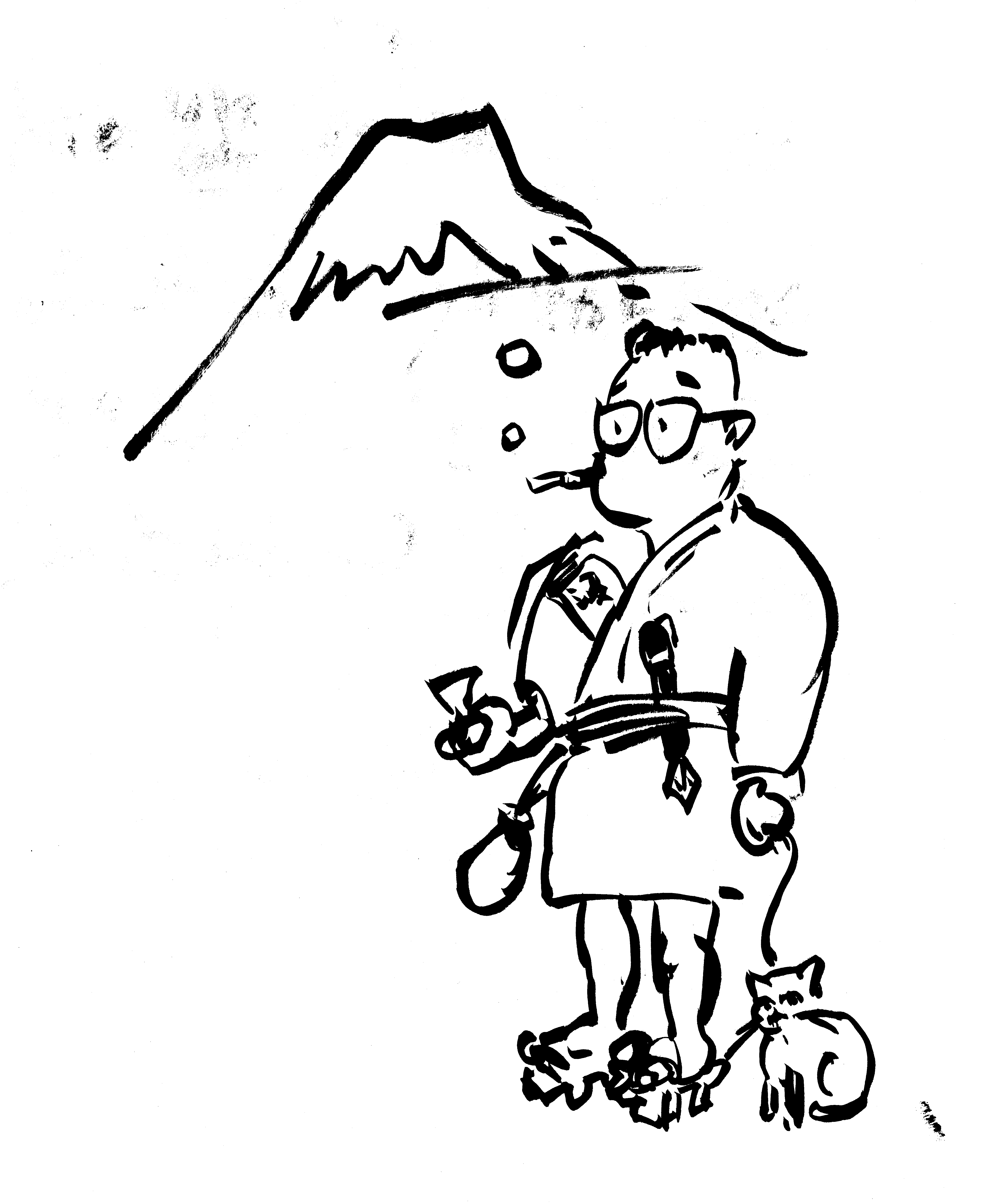 小松左京と猫（肖像画）.モノクロ